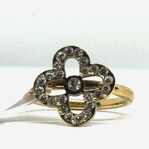 Gold Tone Crystal Rhinestone Clover Stainless Steel Fashion Ring SZ 7